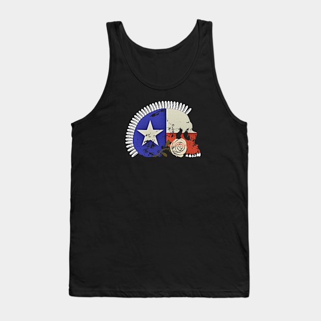 Texas Flag Skull with Bullet Mohawk and White Rose Tank Top by RawSunArt